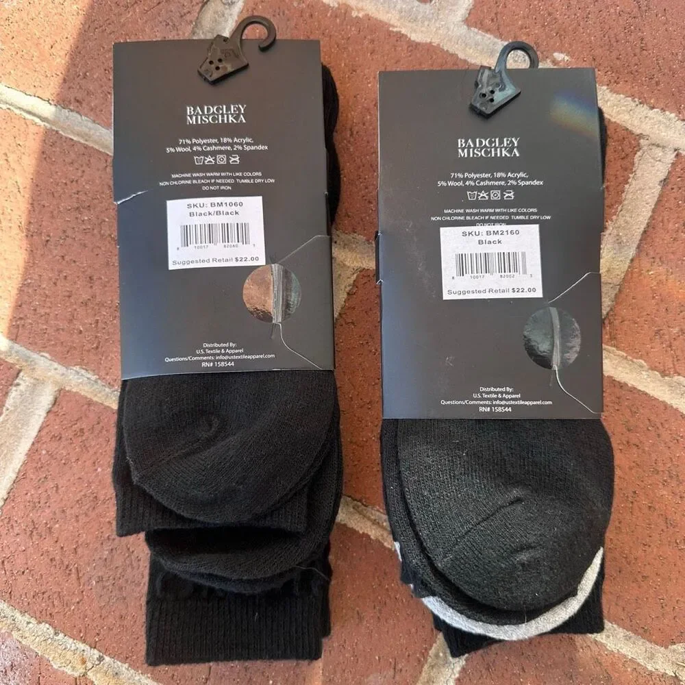 Badgley Mischka Luxury Cashmere Socks 4-Pair Set black Womens sz 6-10 NEW